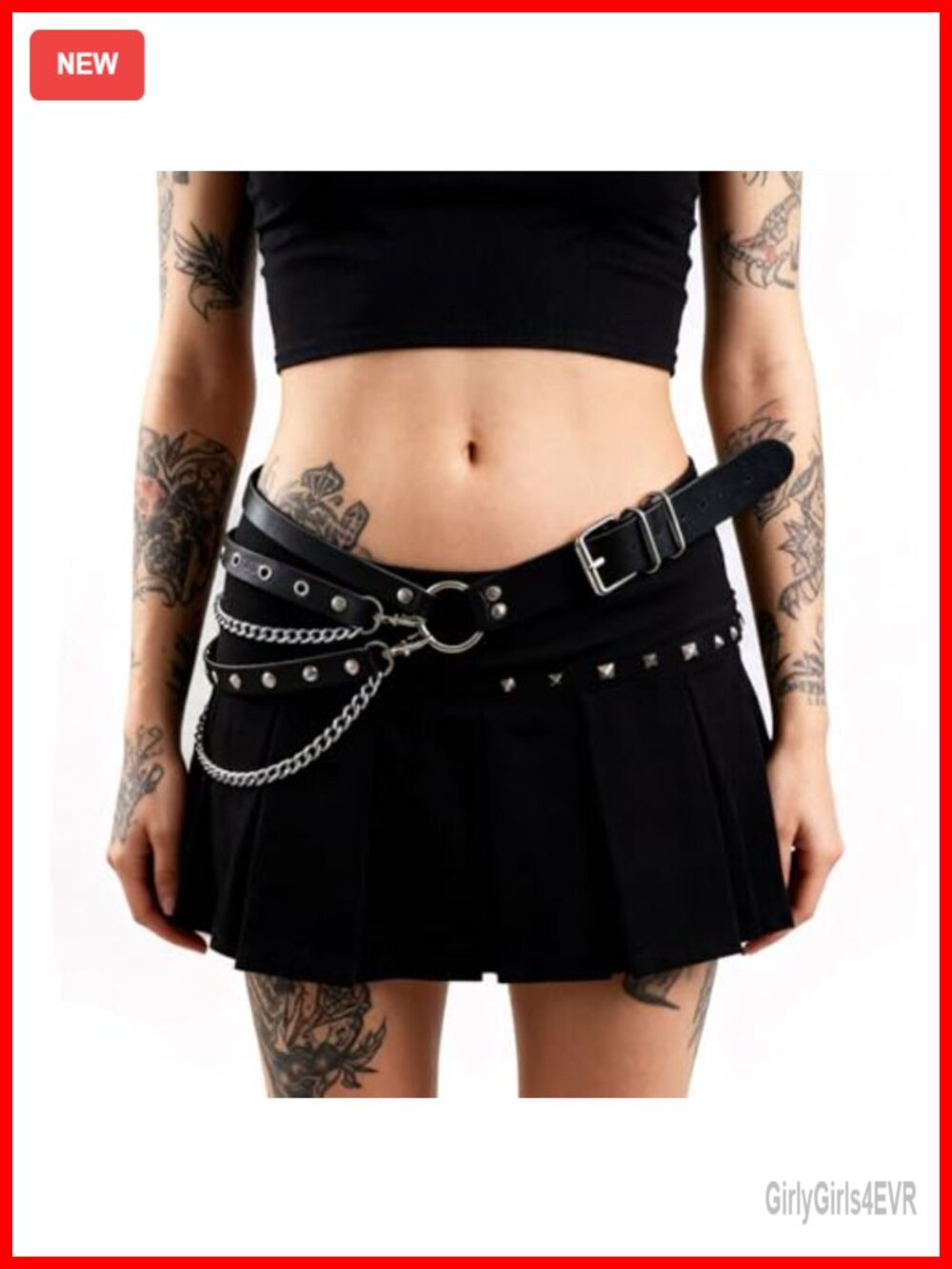 PU Leather Layered Waist Belt Adjustable Punk Goth Chain Belt